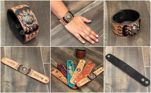 2025 Fashion Hand Tooled <b>Leather</b> Cuff <b>Bracelet</b> with Tribal Sunburst Concho Custom Genuine Cow <b>Leather</b> Wristband for Men & <b>Women</b> - Product Image 3