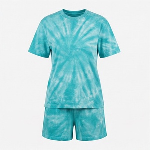 Women's <b>Tie</b> <b>Dye</b> 2 Piece Shorts <b>Set</b> Short Sleeve Crew Neck Loose Fit Cotton Casual Spring Summer Outfit Above Knee Length - Product Image 1