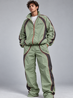 Ensemble de survêtement vert pour homme Sam Tactich, veste et pantalon de sport amples et respirants en polyester avec fermeture éclair intégrale