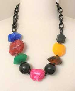 B.H CRAFTS BH-1374 IGI Certified Geometric Resin <b>Statement</b> <b>Necklace</b> Black Chain Colorful Beads Women's Party Jewelry Fashion - Product Image 1