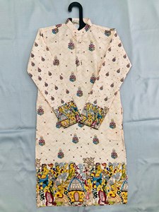 Kurta en coton pour homme, broderie artisanale, coupe classique, longueur cheville, tenue traditionnelle indienne et pakistanaise pour mariage, imprimé à la main - Product Image 3