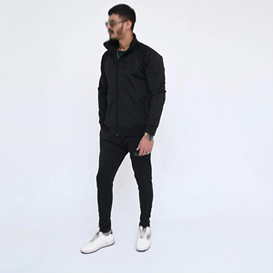Men's <b>Black</b> Full Zip Tracksuit Set Solid Color Casual <b>Joggers</b> With Side Pockets Breathable Polyester Autumn Wear - Product Image 5