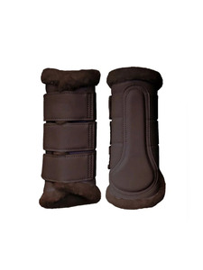 Protège-tendons pour chevaux en caoutchouc marron respirant avec doublure en mousse et sangles auto-agrippantes pour l'extérieur - Product Image 1