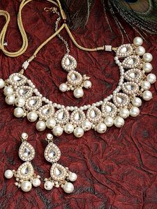 Ensemble collier, boucles d'oreilles et bracelet en alliage plaqué or, imitation perle, forme goutte d'eau, bijoux de mariage classiques pour femmes - Product Image 6