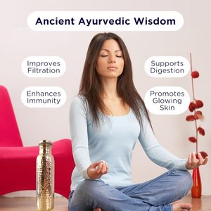 Botella de Agua de Cobre de 1 Litro, Martillada, Ayurvédica, para el Bienestar, Hecha a Mano, con Tapa Hermética, Apta para Beber, Viajar y Hacer Senderismo - Product Image 3