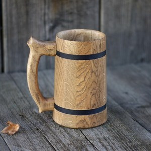 Classic Handcrafted Wooden Beer <b>Mug</b> Premium Oak Wood Tankard Rustic Viking Style Drinking <b>Mug</b> for Beer Coffee Tea and Ale - Product Image 4