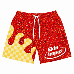 Custom Heat-Transfer Printed Basketball <b>Shorts</b> <b>Men</b> Red <b>Yellow</b> Solid Casual 100% Polyester Elastic Waist Quick Dry Breathable - Product Image 1