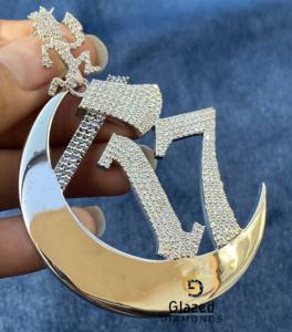 Pendentif personnalisé en moissanite noire et blanche, numéro chapitre C17, en argent sterling 925, style hip-hop glacé, pour unisexe - Product Image 4