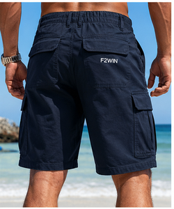 Shorts cargo homme F2WIN bleu marine, taille mi-haute, en satin respirant, séchage rapide, taille élastique, style décontracté avec poches - Product Image 4