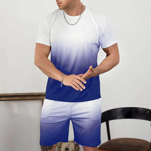 Ensemble de t-shirts à manches courtes pour hommes, col rond, bleu dégradé et blanc, séchage rapide, coupe régulière, vêtements de loisirs d'été - Product Image 1