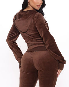 Ensemble jogging unisexe en velours court 2 pièces respirant imprimé avec cordon de serrage et sweat à capuche zippé, couleur unie, hiver, fabricant OEM - Product Image 2