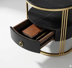 Modern Round Console <b>Table</b> with <b>Marble</b> <b>Top</b> and Metal Pedestal Base for Living Room Furniture - Product Image 3