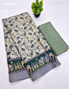 Proveedor de sarees de algodón Khadi de alta calidad con estampado digital de Paisley y hojas florales y borde con motivos tradicionales de figuras, de Surat. - Product Image 5