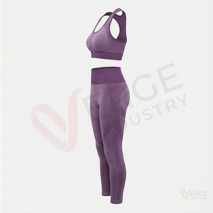 Ensemble de yoga 2 pièces pour femmes, haut court dos nu violet et leggings taille haute - Product Image 3