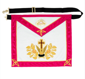 Custom Embroidered Masonic Apron Set Red White Cross Eagle Design Classical Style <b>Sew</b>-On Badge Fabric Garment Application - Product Image 3