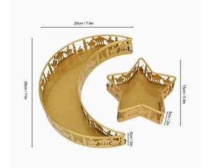 Bandeja de Servir Premium de Metal Dorado con Diseño de Luna y Estrella para Ramadán y Eid Mubarak, Plato para Frutos Secos, Centro de Mesa de Lujo, Tazón Decorativo - Product Image 2