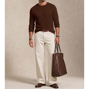 <b>Men's</b> Knitted Long Sleeve Solid Color Pullover Sweater Autumn Casual Full Sleeve Brown - Product Image 4
