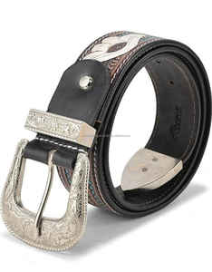 เข็มขัดคาวบอยหนังแท้สไตล์ตะวันตก งานแฮนด์เมดระดับพรีเมียม ลายดอกไม้สลักนูน หัวเข็มขัดสีเงิน ประดับด้วยหินสีน้ำเงิน น้ำหนักเบา ยาว - Product Image 3