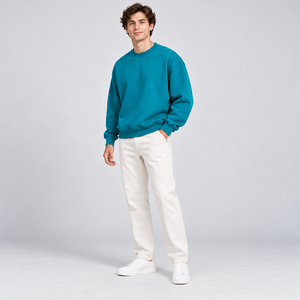 Pullover <b>Sweatshirt</b> <b>Men</b> Custom Logo Crewneck Striped French Terry OEM ODM Daily Wear Embroidered Curved Hem Outerwear <b>Sweatshirt</b> - Product Image 5