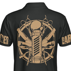 T-shirt personnalisé à manches courtes coupe classique pour barbier, avec design graphique sublimé, col en V, en polyester, pour uniformes de salon - Product Image 5