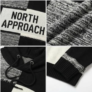 Suéter con Capucha de Punto con Parches para Hombre, Corte Regular, Estilo Casual para Otoño, Negro, Blanco, Gris - Product Image 2