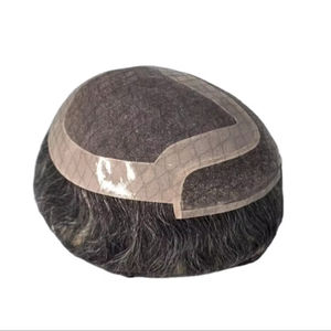 Perruque Toupet Homme en Cheveux Naturels Indiens Remy Taz Hair Bangladesh, Ondulation Profonde, Trame Simple, 50% Gris - Product Image 1