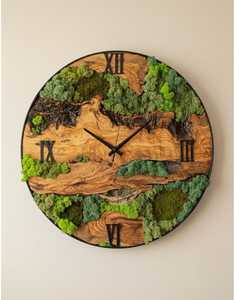 Olive Wood Moss Wall <b>Clock</b> Rustic Natural Wood Preserved Nature Decor Handmade Home Decor Wall <b>Clock</b> - Product Image 6