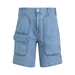 Custom Disstress Embroidery Logo Side Cargo Pockets Baggy Jorts Fashionable Blue Stone Washed Knee Length <b>Hip</b> Hop Denim Shorts - Product Image 1