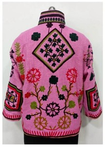 Veste rose en tricot 100% coton anti-rides, écologique, avec broderie florale, col mandarin, manches longues, manteau d'hiver pour femme - Product Image 2