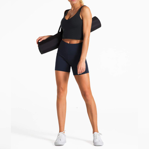 Shorts Deportivos de Cintura Alta Azul Marino para Mujer, Transpirables, de Secado Rápido, Cintura Elástica, para Correr, Yoga, Gimnasio - Product Image 1