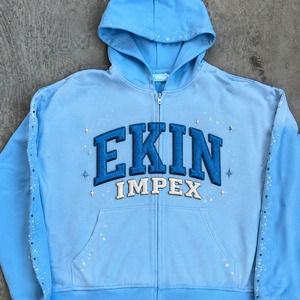 Sudadera con capucha premium extragrande con pedrería bordada, estilo Y2K, de tejido grueso, estilo urbano, con cremallera completa y forro polar - Product Image 3