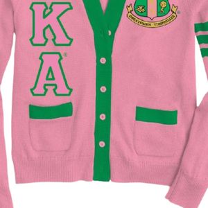 Pink Green Varsity <b>Cardigan</b> <b>Sweater</b> With Letter Design Embroidered Crest Knit Button Front Casual Fashion <b>Cardigan</b> For Women - Product Image 4