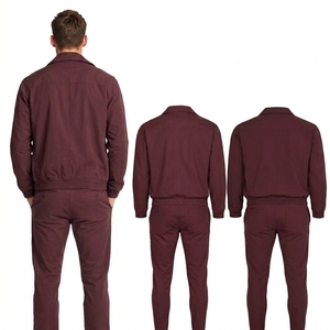 Survêtement pour homme 100% coton, couleur unie, manches longues, col rabattu, vêtements décontractés d'automne, respirant, coupe régulière, poches latérales - Product Image 4