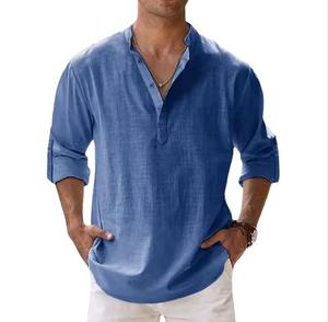 Camisa Casual Transpirable de Algodón de Manga Larga con Cuello Alto Holgado Estilo Deportivo para Hombre Tallas Grandes - Verano 2026 - En Stock - Product Image 3