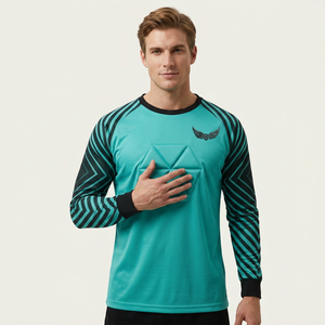 Men's Long Sleeve Soccer Jersey Teal Black Geometric Print <b>Padded</b> Crew <b>Neck</b> Full Sleeve Polyester Sport Apparel - Product Image 3