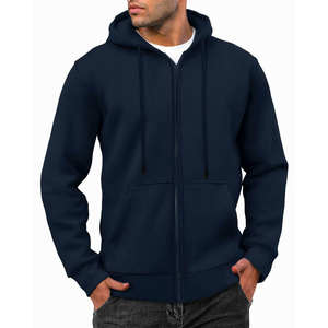 Sudadera con capucha para hombre con logotipo personalizado, de forro polar grueso, con cremallera completa, corte ajustado, estilo casual, color liso, ropa urbana. - Product Image 3