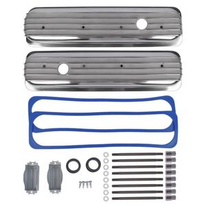 Coperchi Valvole Centrali Lucidati con Alette Corte e Guarnizione, Ricambi Motore per Motori SBC Small Block Chevy 5.0L 5.7L 305 350 Anni 1987-1997 - Product Image 1