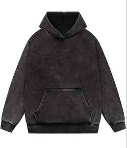 Sweat à capuche épais vintage pour homme, coupe oversize, en coton noir, délavé à l'acide et à la pierre - Product Image 1