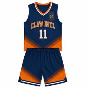 Ensemble d'uniformes de basketball personnalisés Claw Intl pour adultes unisexe, bleu marine et orange, imprimé numérique, en polyester respirant, avec coutures thermocollées sans couture - Product Image 3