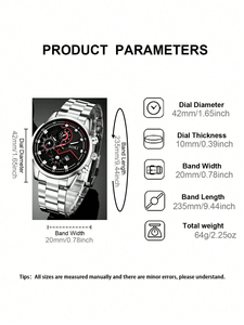 Reloj de pulsera para hombre 192060 de acero inoxidable con calendario y cuarzo, y juego de joyería de collar y pulsera con detalles de letras (2 piezas) - Product Image 4