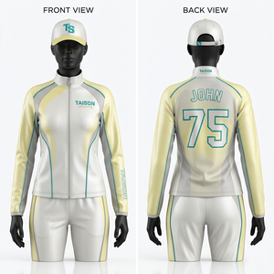 Veste d'entraînement de baseball pour femmes, 280 GSM, polyester interlock, panneaux d'épaule vert et blanc, impression par sublimation, broderie, vêtements d'équipe - Product Image 3