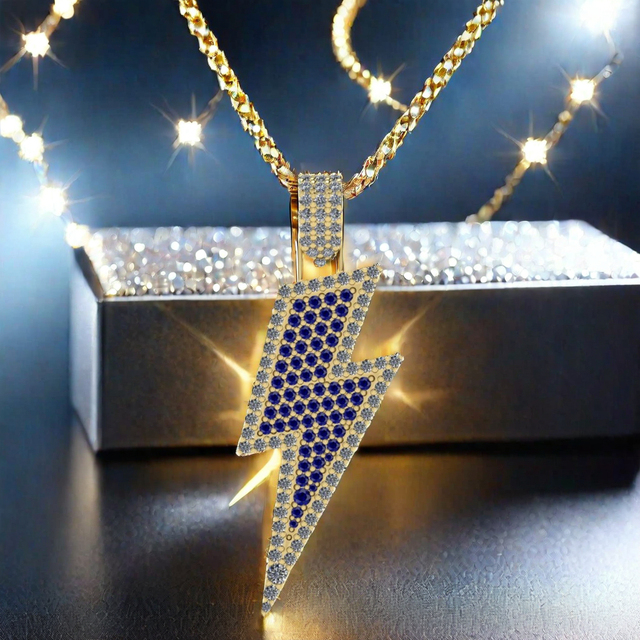 New Arrival 40mm Lightning Bolt Charm Pendant 925 Sterling Silver with Gold Zircon Stones Good Quality Pave Jewelry Men Women