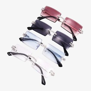 Unisex <b>Rimless</b> <b>Square</b> Crystal Lightweight <b>Sunglasses</b> Iced Out Wood Temple Fashion for Party Travel and Casual Wear - Product Image 1