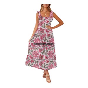 Vestido de tirantes finos con estampado a mano, estilo bohemio y gitano, sin mangas, para mujer, ropa de resort, a precios asequibles. - Product Image 3