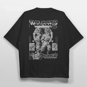 Camisetas Oversize de Hombre con Cuello en V, Tejido Grueso, Lavado, Ajuste Holgado, con Logo Personalizado, de Alta Calidad, Diseño Super Saiyan Goku - Product Image 1