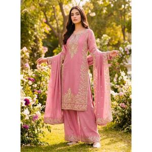 Premium GMY Silk Embroidered Sequence Work Suit Set with <b>Top</b> Bottom and Dupatta Women <b>Festive</b> Wedding Party Wear - Product Image 3