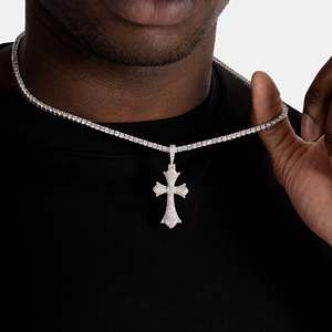 Pendentif Croix en Moissanite Argent Sterling 925 Collier Religieux de Luxe Unisexe Micro Pavé Taille Brillante GRA - Product Image 3