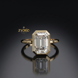 Emerald Cut Bezel Solitaire <b>Ring</b> in 10K <b>Gold</b> Modern Minimal Engagement <b>Ring</b> for Women - Product Image 4