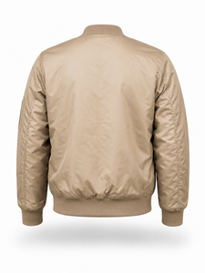 <b>Men's</b> <b>Khaki</b> Bomber Jacket Stand Collar Zipper Closure Casual Style Polyester Material Autumn Wear - Product Image 3