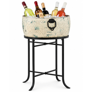 Galvanized Metal Beverage Tub with Stand Antique Iron Wine <b>Cooler</b> Ice Bucket <b>Drink</b> Holder Chiller for Parties Events Home Bar - Product Image 1